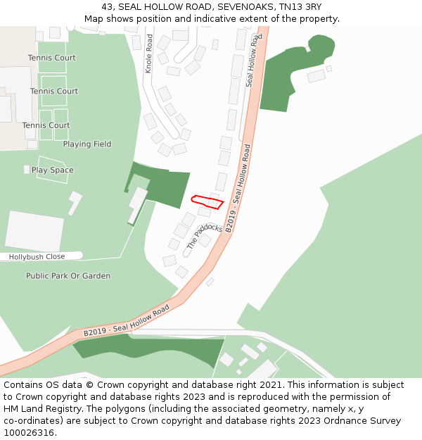 43, SEAL HOLLOW ROAD, SEVENOAKS, TN13 3RY: Location map and indicative extent of plot