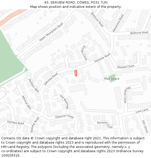 43, SEAVIEW ROAD, COWES, PO31 7UN: Location map and indicative extent of plot