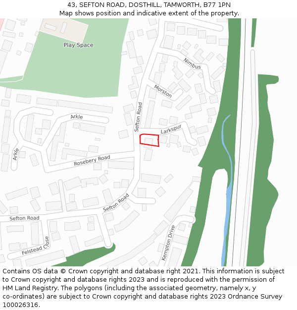 43, SEFTON ROAD, DOSTHILL, TAMWORTH, B77 1PN: Location map and indicative extent of plot