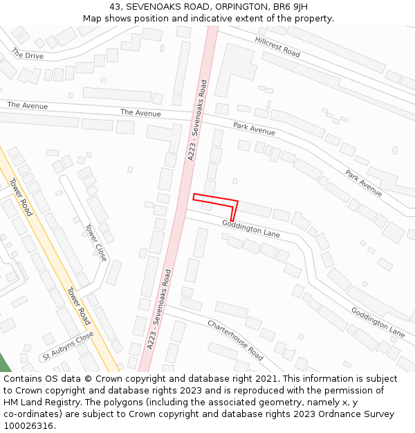 43, SEVENOAKS ROAD, ORPINGTON, BR6 9JH: Location map and indicative extent of plot