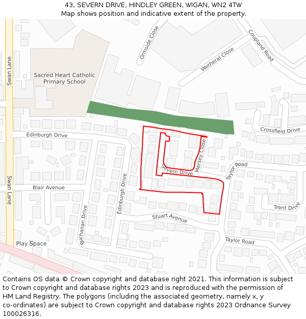 43, SEVERN DRIVE, HINDLEY GREEN, WIGAN, WN2 4TW: Location map and indicative extent of plot