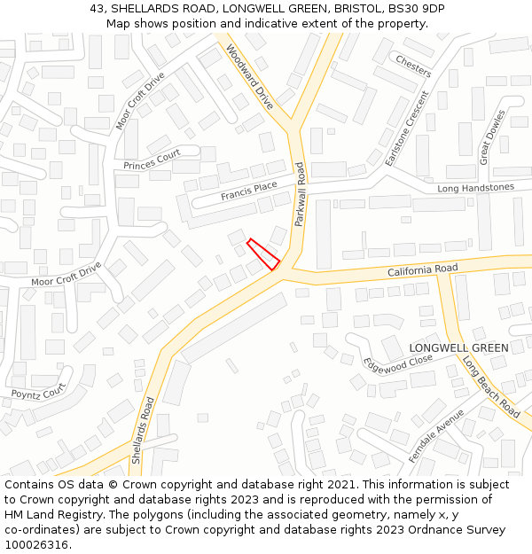 43, SHELLARDS ROAD, LONGWELL GREEN, BRISTOL, BS30 9DP: Location map and indicative extent of plot