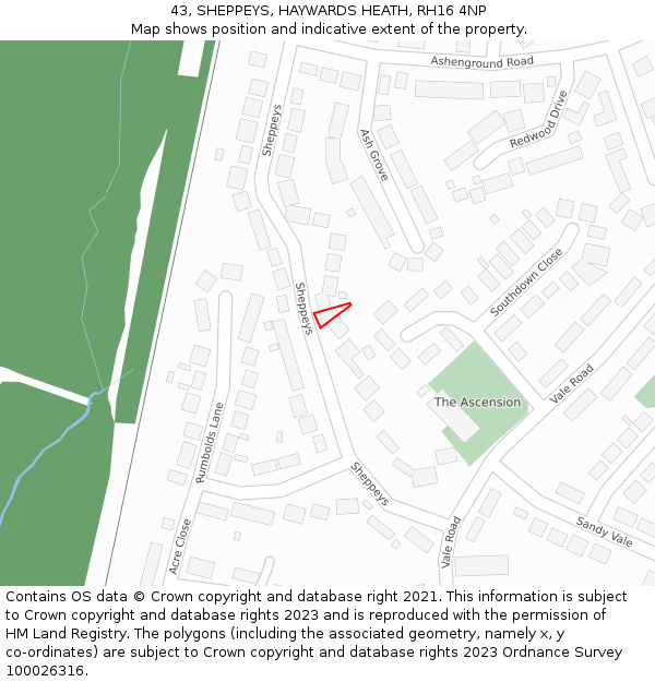 43, SHEPPEYS, HAYWARDS HEATH, RH16 4NP: Location map and indicative extent of plot