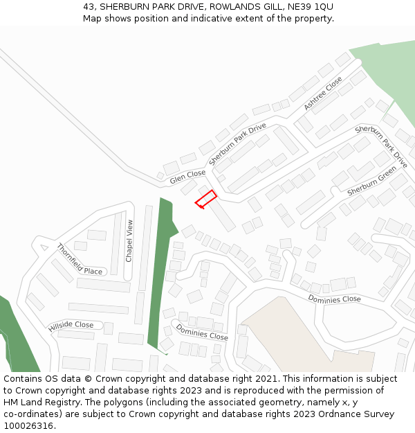 43, SHERBURN PARK DRIVE, ROWLANDS GILL, NE39 1QU: Location map and indicative extent of plot