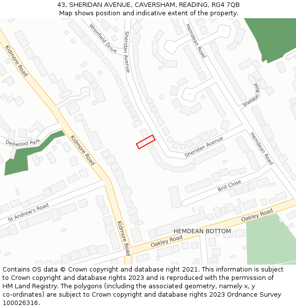 43, SHERIDAN AVENUE, CAVERSHAM, READING, RG4 7QB: Location map and indicative extent of plot