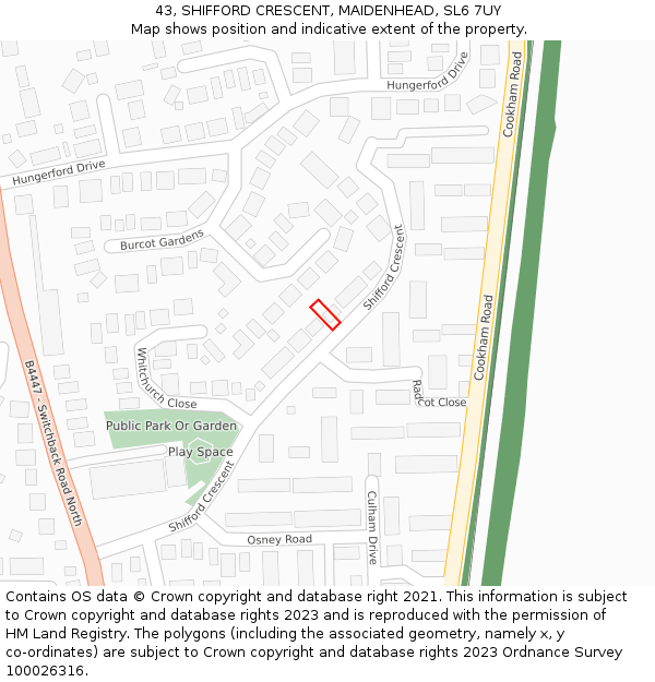 43, SHIFFORD CRESCENT, MAIDENHEAD, SL6 7UY: Location map and indicative extent of plot