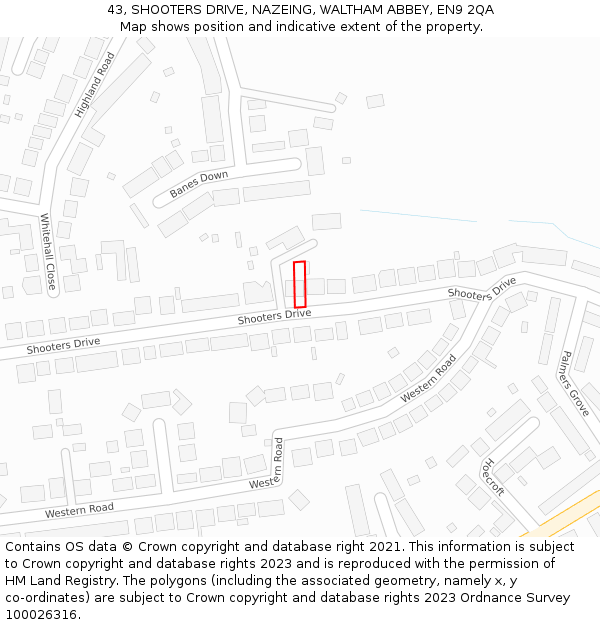 43, SHOOTERS DRIVE, NAZEING, WALTHAM ABBEY, EN9 2QA: Location map and indicative extent of plot