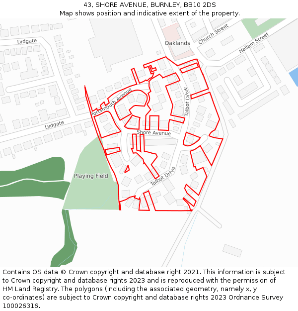 43, SHORE AVENUE, BURNLEY, BB10 2DS: Location map and indicative extent of plot