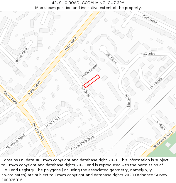 43, SILO ROAD, GODALMING, GU7 3PA: Location map and indicative extent of plot