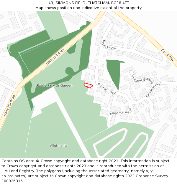 43, SIMMONS FIELD, THATCHAM, RG18 4ET: Location map and indicative extent of plot