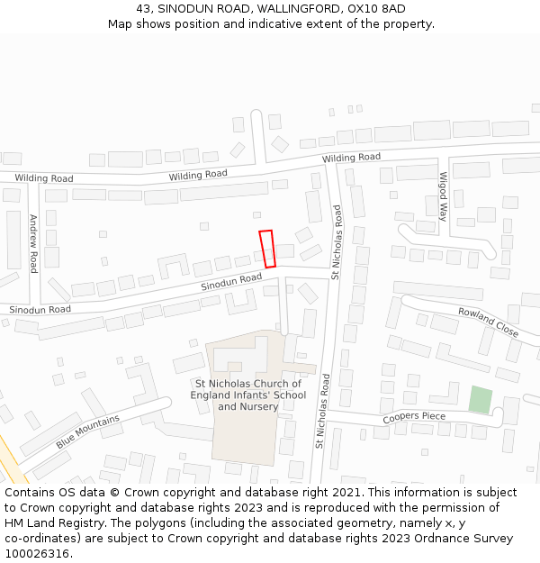 43, SINODUN ROAD, WALLINGFORD, OX10 8AD: Location map and indicative extent of plot