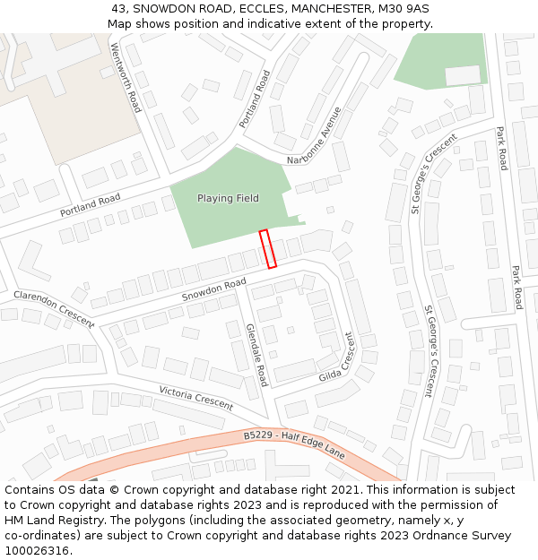 43, SNOWDON ROAD, ECCLES, MANCHESTER, M30 9AS: Location map and indicative extent of plot