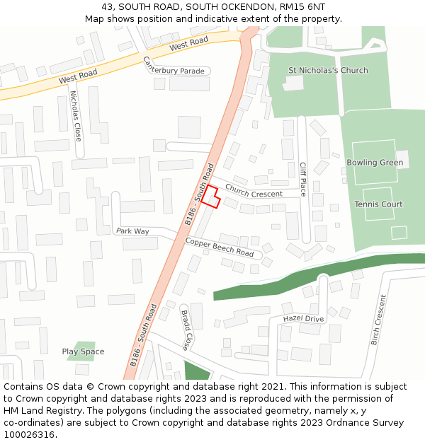 43, SOUTH ROAD, SOUTH OCKENDON, RM15 6NT: Location map and indicative extent of plot