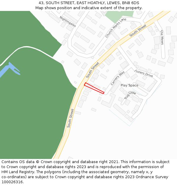 43, SOUTH STREET, EAST HOATHLY, LEWES, BN8 6DS: Location map and indicative extent of plot