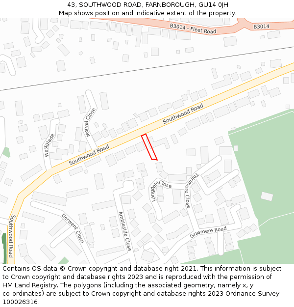 43, SOUTHWOOD ROAD, FARNBOROUGH, GU14 0JH: Location map and indicative extent of plot