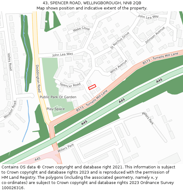 43, SPENCER ROAD, WELLINGBOROUGH, NN8 2QB: Location map and indicative extent of plot