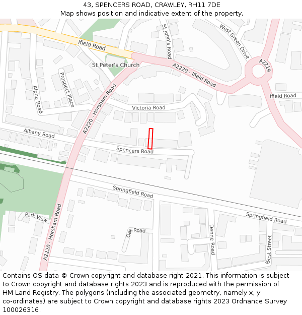 43, SPENCERS ROAD, CRAWLEY, RH11 7DE: Location map and indicative extent of plot