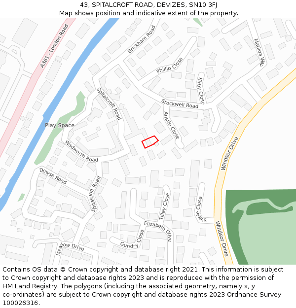 43, SPITALCROFT ROAD, DEVIZES, SN10 3FJ: Location map and indicative extent of plot