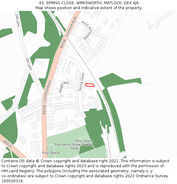 43, SPRING CLOSE, WIRKSWORTH, MATLOCK, DE4 4JA: Location map and indicative extent of plot