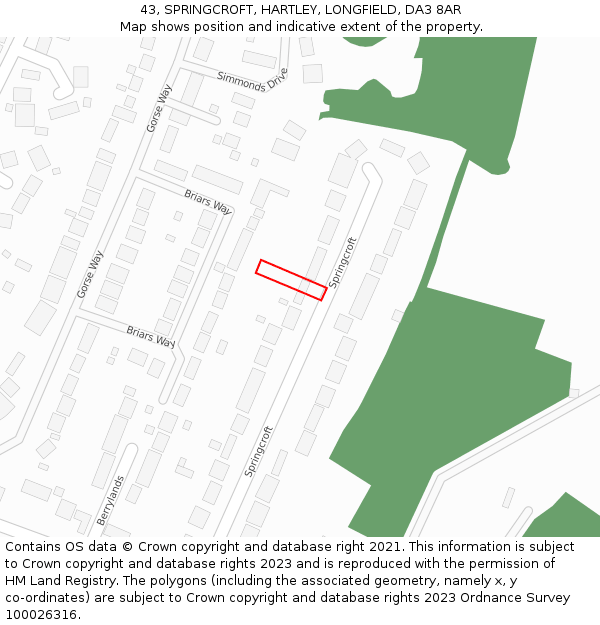 43, SPRINGCROFT, HARTLEY, LONGFIELD, DA3 8AR: Location map and indicative extent of plot