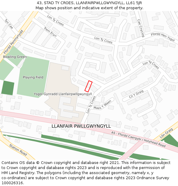 43, STAD TY CROES, LLANFAIRPWLLGWYNGYLL, LL61 5JR: Location map and indicative extent of plot