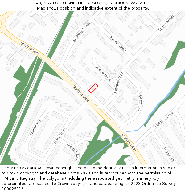 43, STAFFORD LANE, HEDNESFORD, CANNOCK, WS12 1LF: Location map and indicative extent of plot