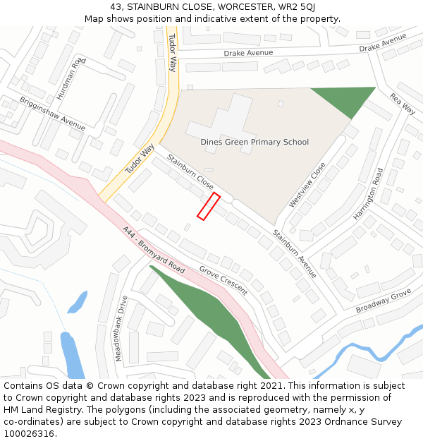 43, STAINBURN CLOSE, WORCESTER, WR2 5QJ: Location map and indicative extent of plot