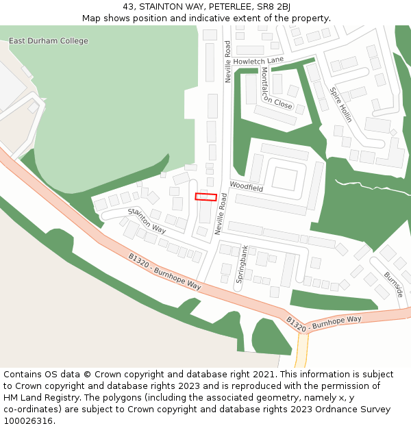 43, STAINTON WAY, PETERLEE, SR8 2BJ: Location map and indicative extent of plot
