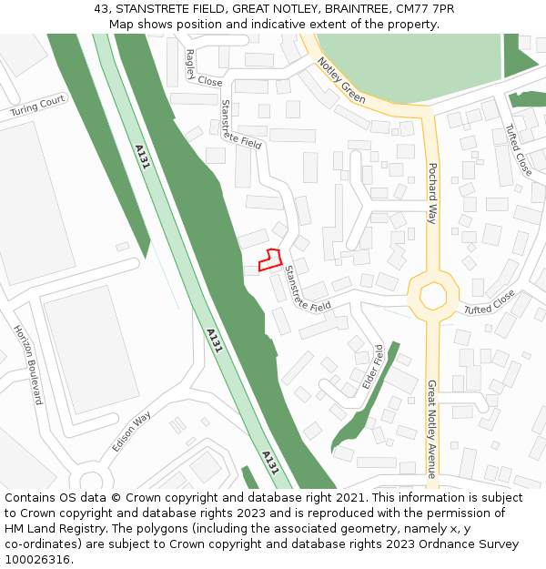 43, STANSTRETE FIELD, GREAT NOTLEY, BRAINTREE, CM77 7PR: Location map and indicative extent of plot