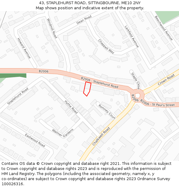 43, STAPLEHURST ROAD, SITTINGBOURNE, ME10 2NY: Location map and indicative extent of plot