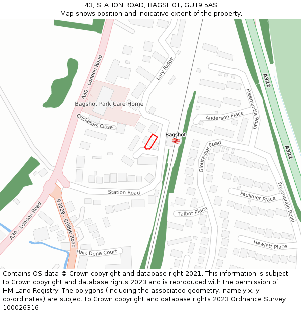 43, STATION ROAD, BAGSHOT, GU19 5AS: Location map and indicative extent of plot