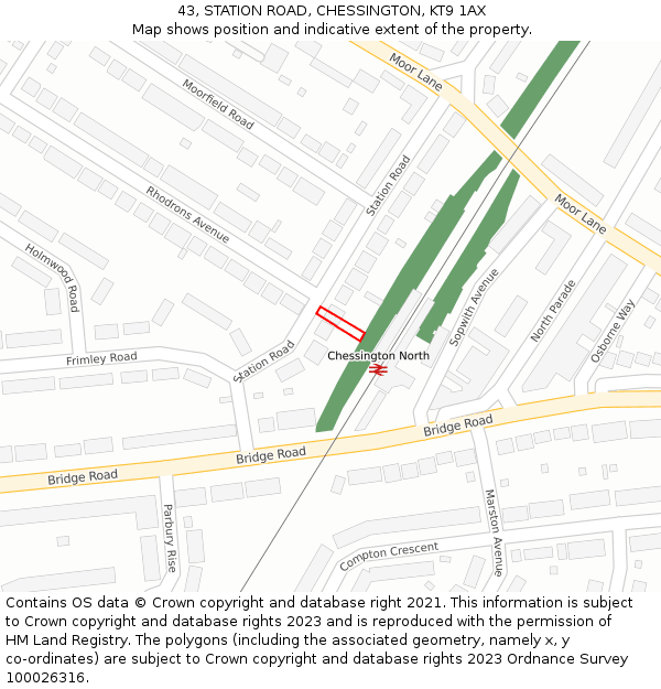 43, STATION ROAD, CHESSINGTON, KT9 1AX: Location map and indicative extent of plot