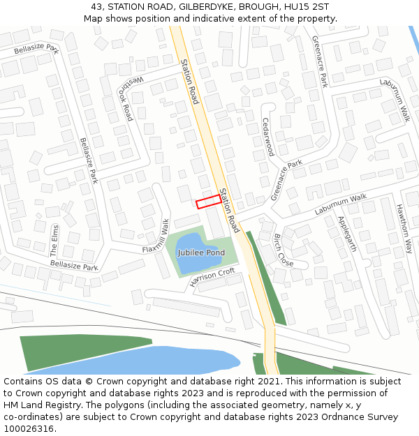 43, STATION ROAD, GILBERDYKE, BROUGH, HU15 2ST: Location map and indicative extent of plot