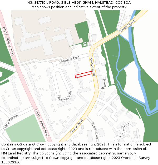 43, STATION ROAD, SIBLE HEDINGHAM, HALSTEAD, CO9 3QA: Location map and indicative extent of plot