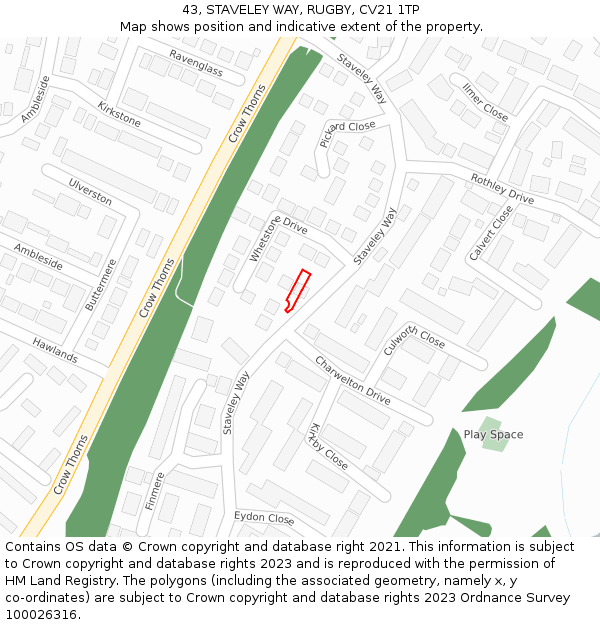 43, STAVELEY WAY, RUGBY, CV21 1TP: Location map and indicative extent of plot