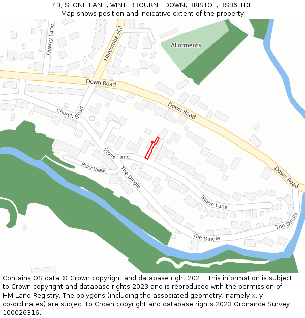 43, STONE LANE, WINTERBOURNE DOWN, BRISTOL, BS36 1DH: Location map and indicative extent of plot