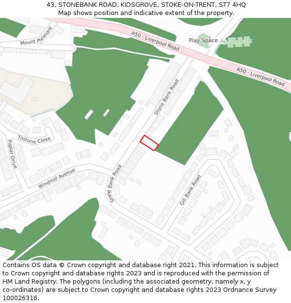 43, STONEBANK ROAD, KIDSGROVE, STOKE-ON-TRENT, ST7 4HQ: Location map and indicative extent of plot