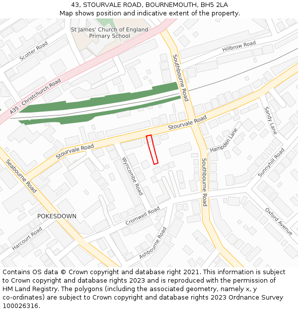 43, STOURVALE ROAD, BOURNEMOUTH, BH5 2LA: Location map and indicative extent of plot