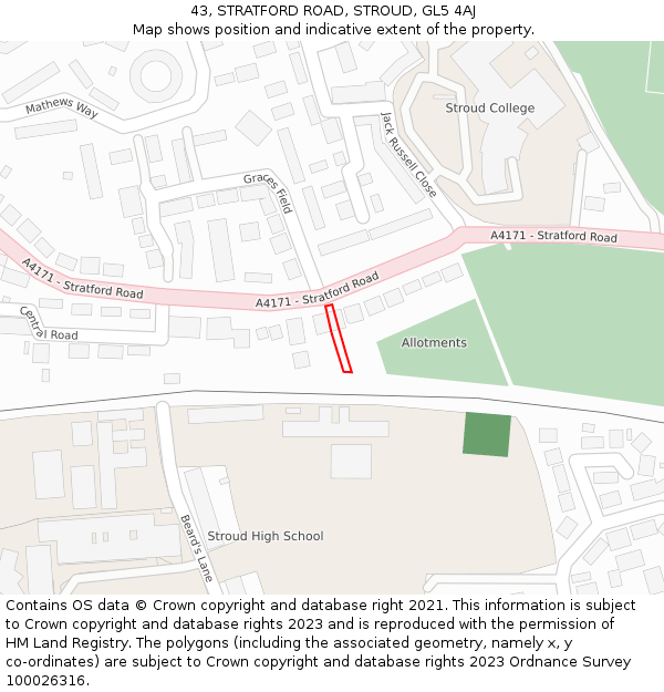 43, STRATFORD ROAD, STROUD, GL5 4AJ: Location map and indicative extent of plot