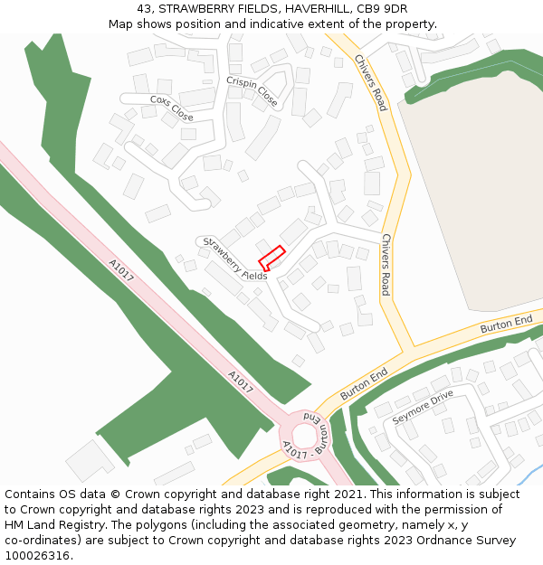 43, STRAWBERRY FIELDS, HAVERHILL, CB9 9DR: Location map and indicative extent of plot