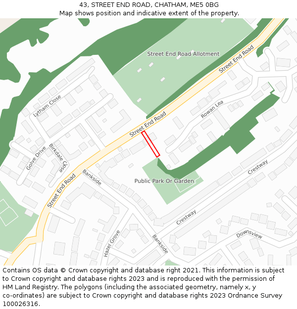 43, STREET END ROAD, CHATHAM, ME5 0BG: Location map and indicative extent of plot
