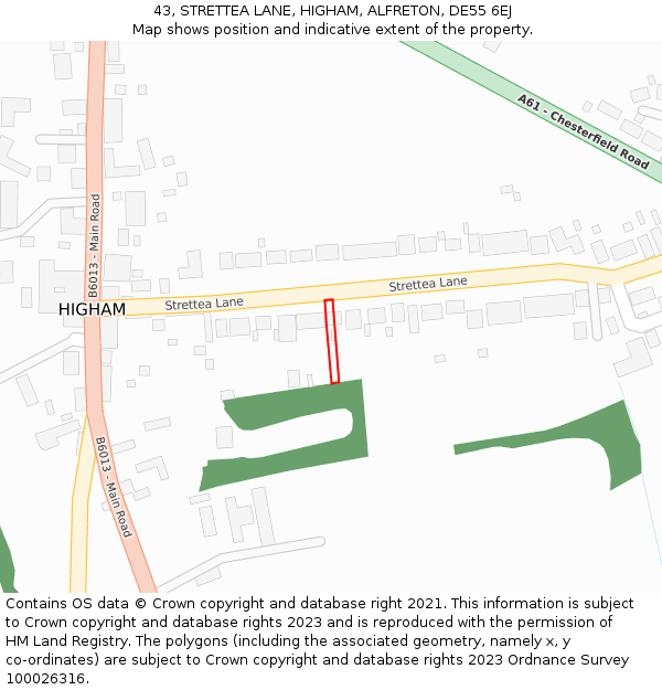 43, STRETTEA LANE, HIGHAM, ALFRETON, DE55 6EJ: Location map and indicative extent of plot