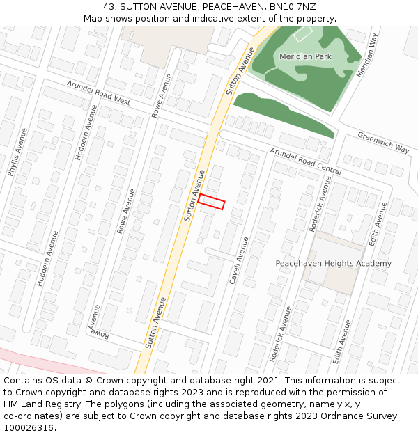 43, SUTTON AVENUE, PEACEHAVEN, BN10 7NZ: Location map and indicative extent of plot