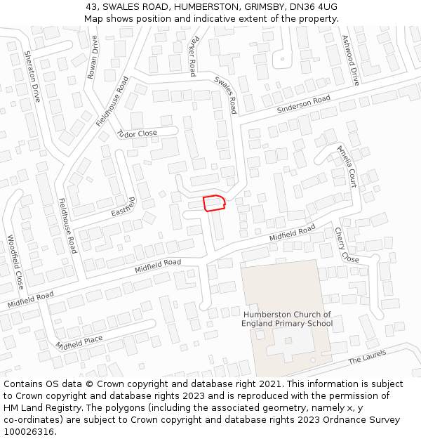 43, SWALES ROAD, HUMBERSTON, GRIMSBY, DN36 4UG: Location map and indicative extent of plot