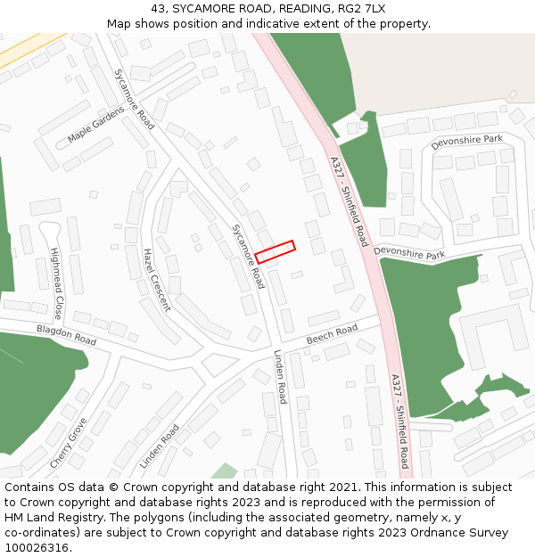 43, SYCAMORE ROAD, READING, RG2 7LX: Location map and indicative extent of plot