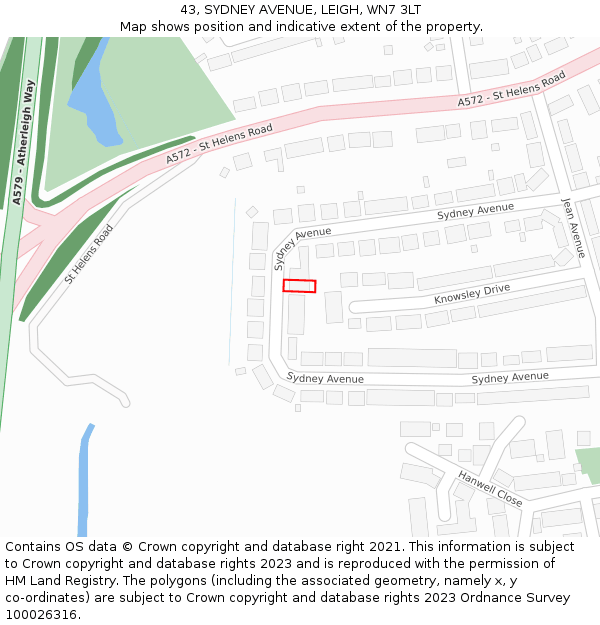 43, SYDNEY AVENUE, LEIGH, WN7 3LT: Location map and indicative extent of plot