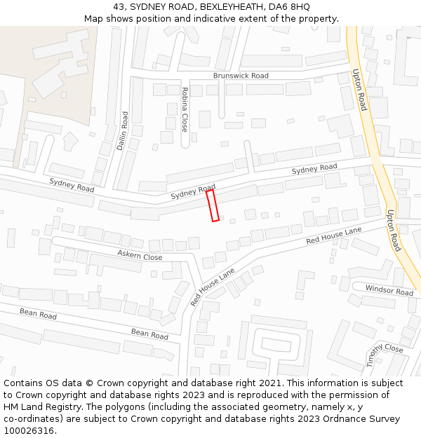 43, SYDNEY ROAD, BEXLEYHEATH, DA6 8HQ: Location map and indicative extent of plot