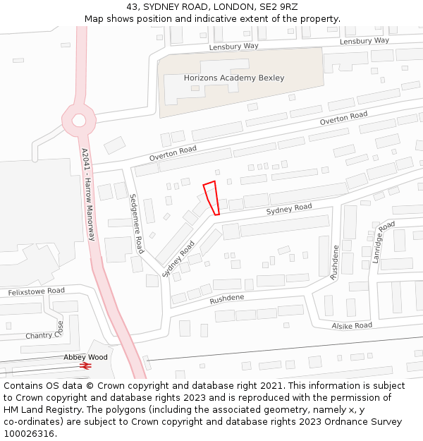 43, SYDNEY ROAD, LONDON, SE2 9RZ: Location map and indicative extent of plot