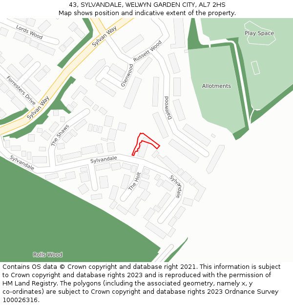 43, SYLVANDALE, WELWYN GARDEN CITY, AL7 2HS: Location map and indicative extent of plot