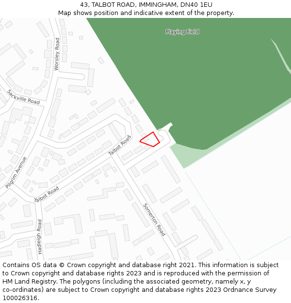 43, TALBOT ROAD, IMMINGHAM, DN40 1EU: Location map and indicative extent of plot